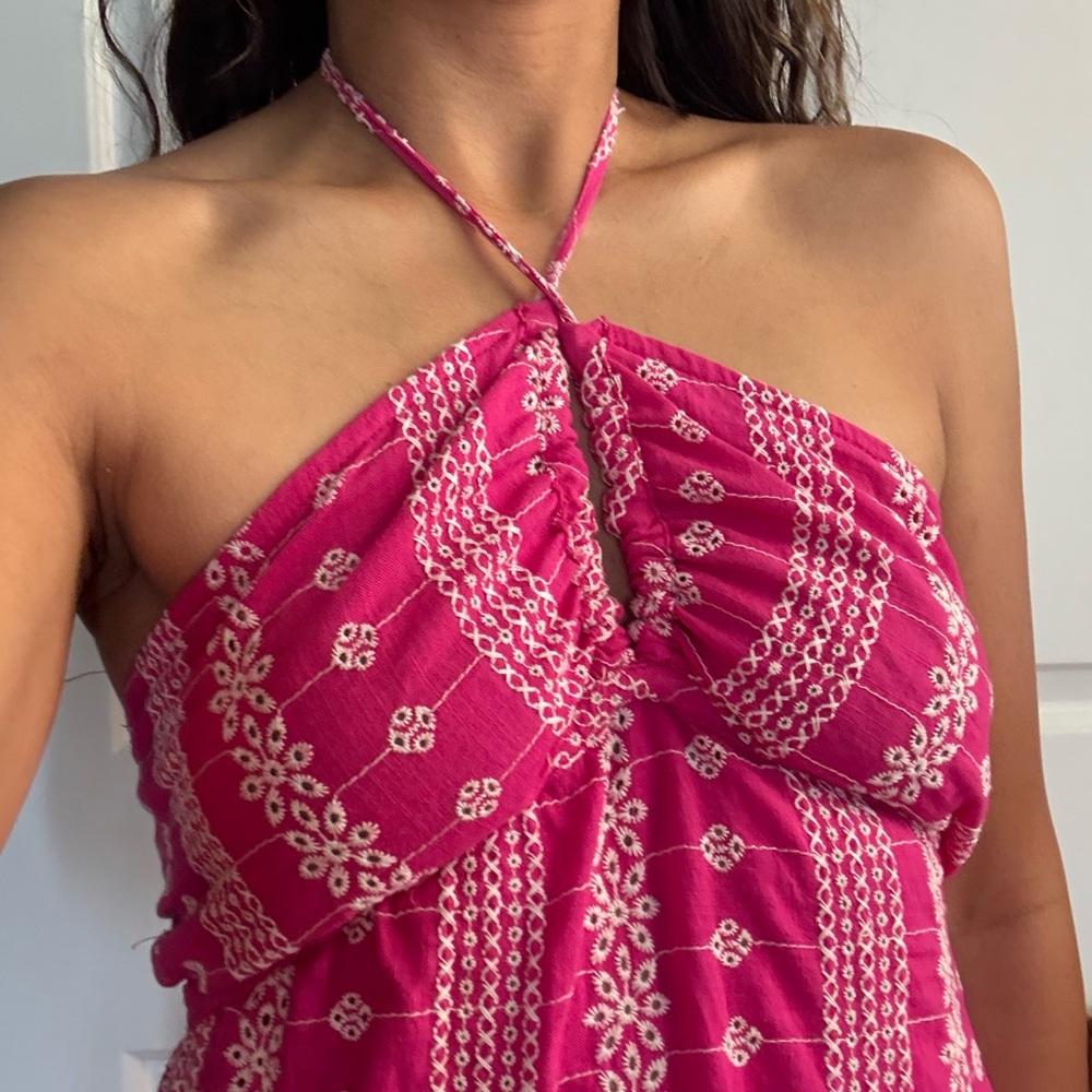 Zara Vibrant Pink Dress with White Embroidery